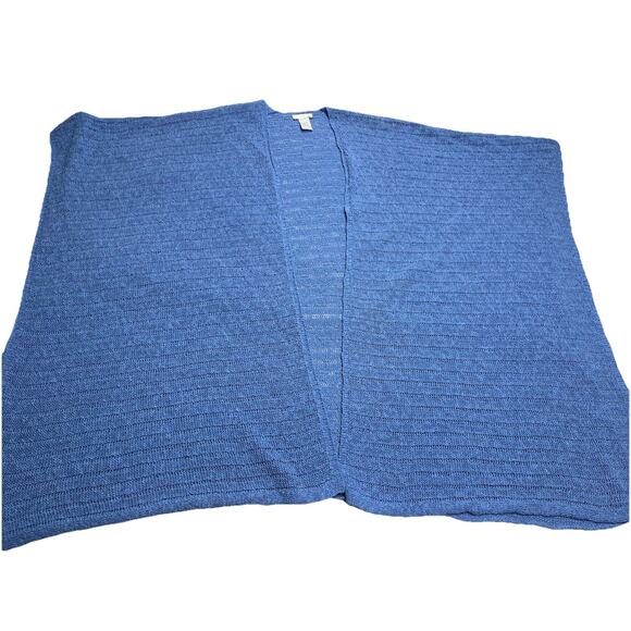 J. Jill Poncho Sweater Womens One Size Blue Cotton Blend oversized Open Front - Picture 1 of 11
